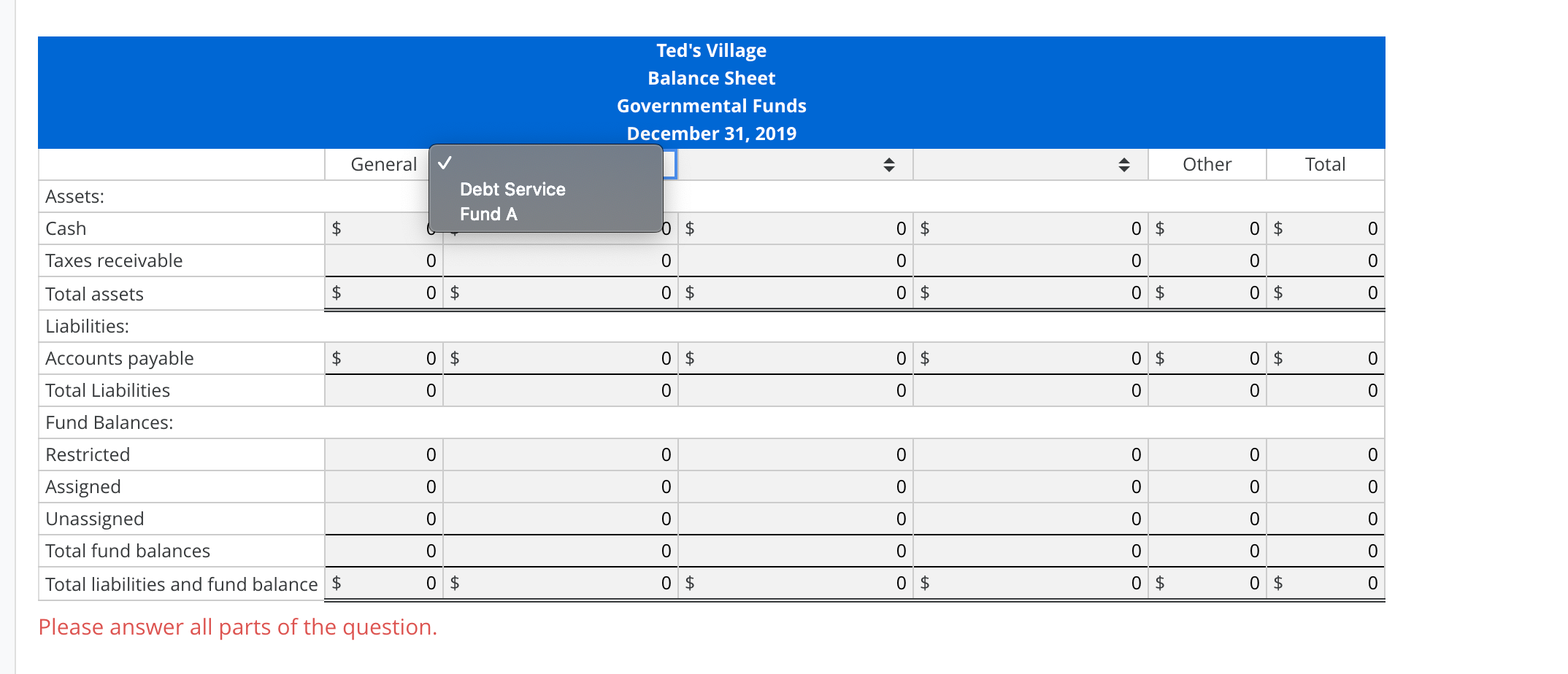 Solved Preparation of governmental funds balance sheet Ted's | Chegg.com