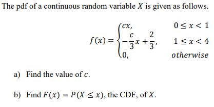 Solved The pdf of a continuous random variable X is given as | Chegg.com