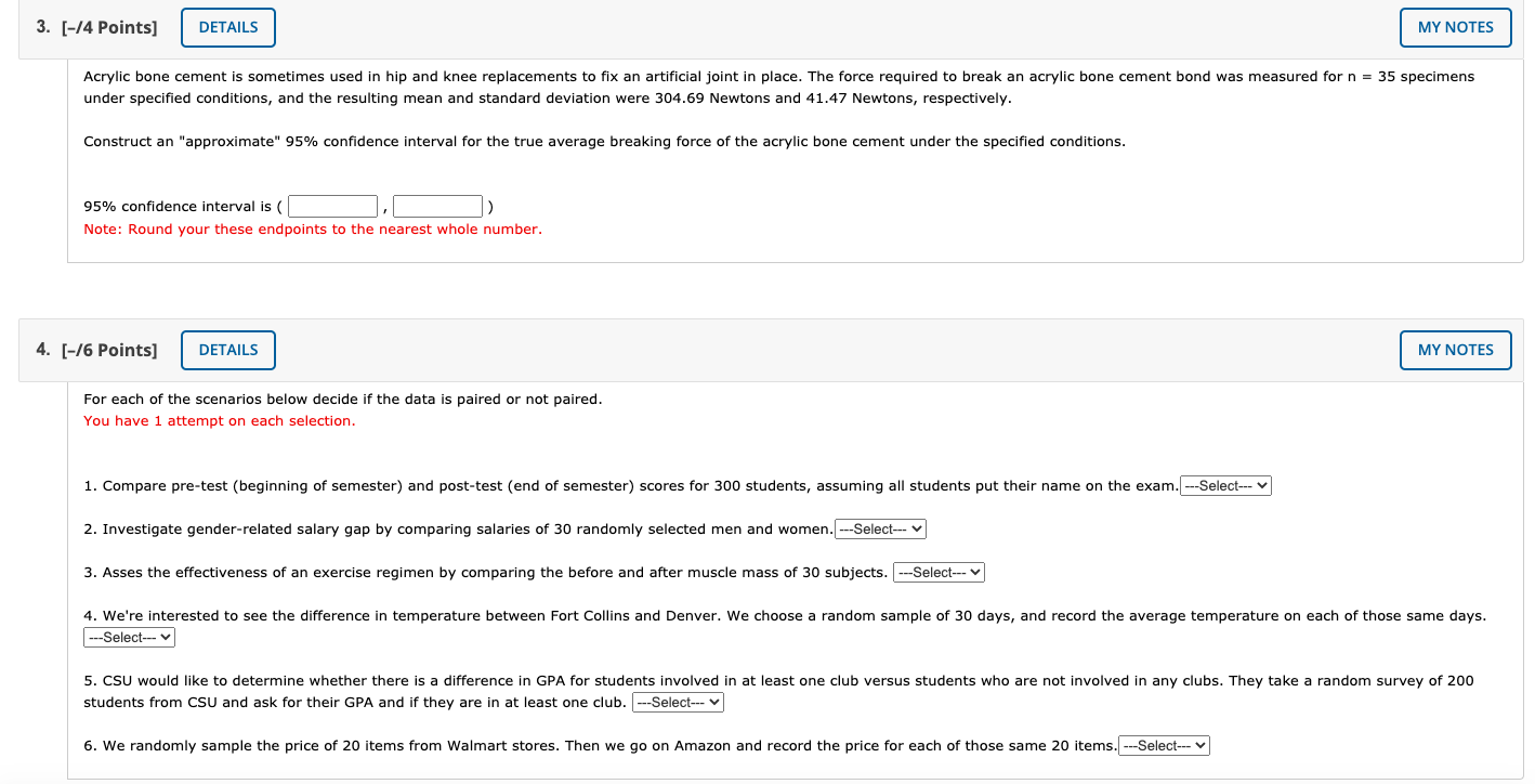 Solved 3 14 Points Details My Notes Acrylic Bone Cement Chegg Com