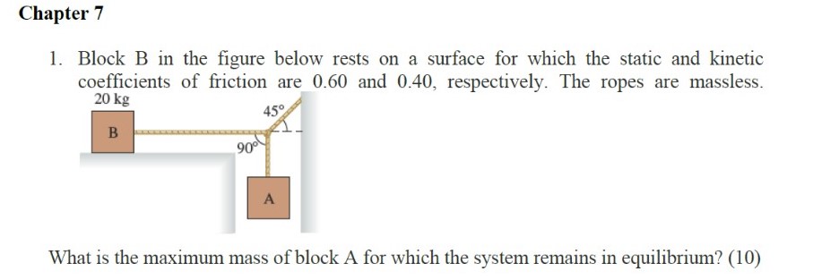 Solved 1. Block B in the figure below rests on a surface for | Chegg.com