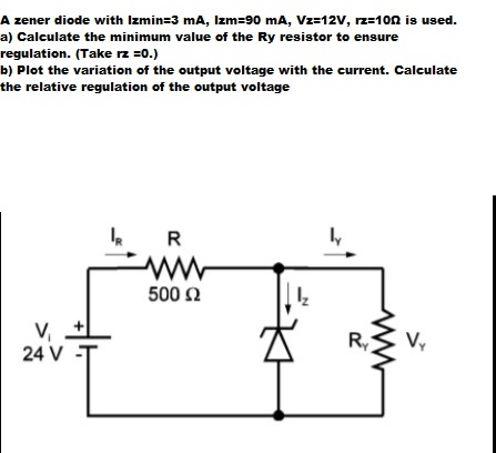 Solved A zener diode with Izmin=3 mA, Izm=90 mA,Vz=12V, | Chegg.com