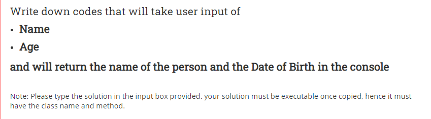 Solved Write down codes that will take user input of • Name | Chegg.com
