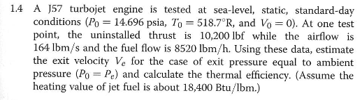 Solved 1.4 A J57 turbojet engine is tested at sea-level, | Chegg.com