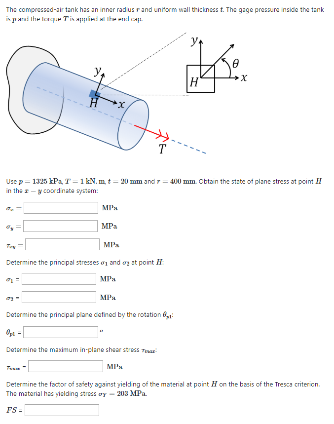 Solved The compressedair tank has an inner radius r and