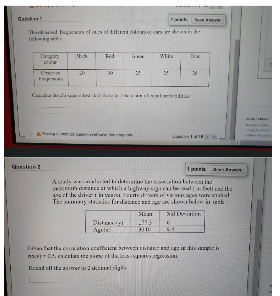 Solved Question 1 1 points Save Answer The observed | Chegg.com
