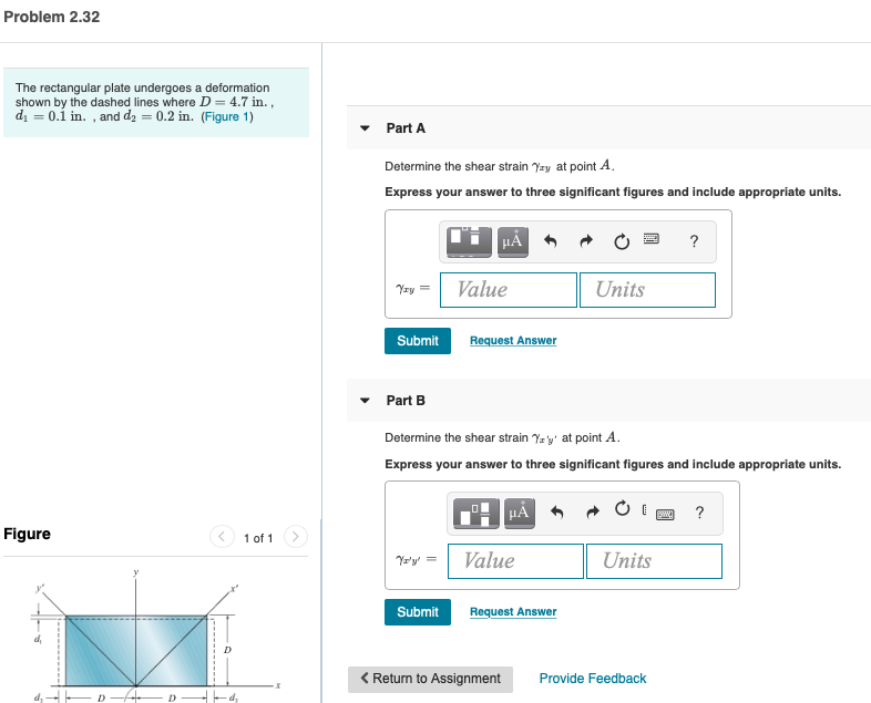 Solved Problem 2.32 The rectangular plate undergoes a | Chegg.com