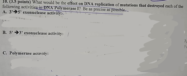 Solved 10. (3.5 points) What would be the effect on DNA | Chegg.com