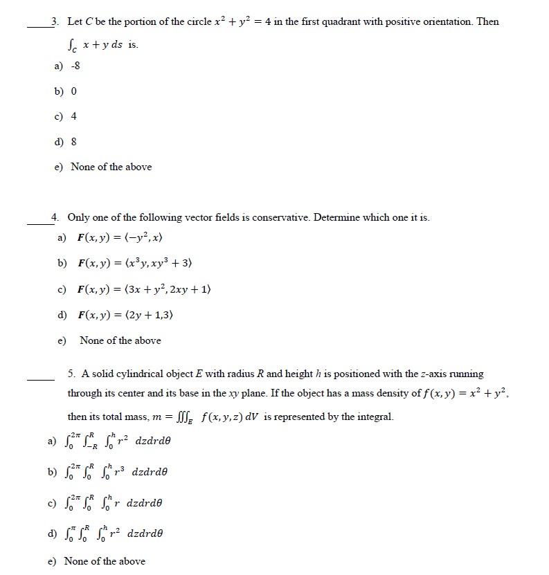 Solved 3 Let C Be The Portion Of The Circle X2 Y2 4 Chegg Com