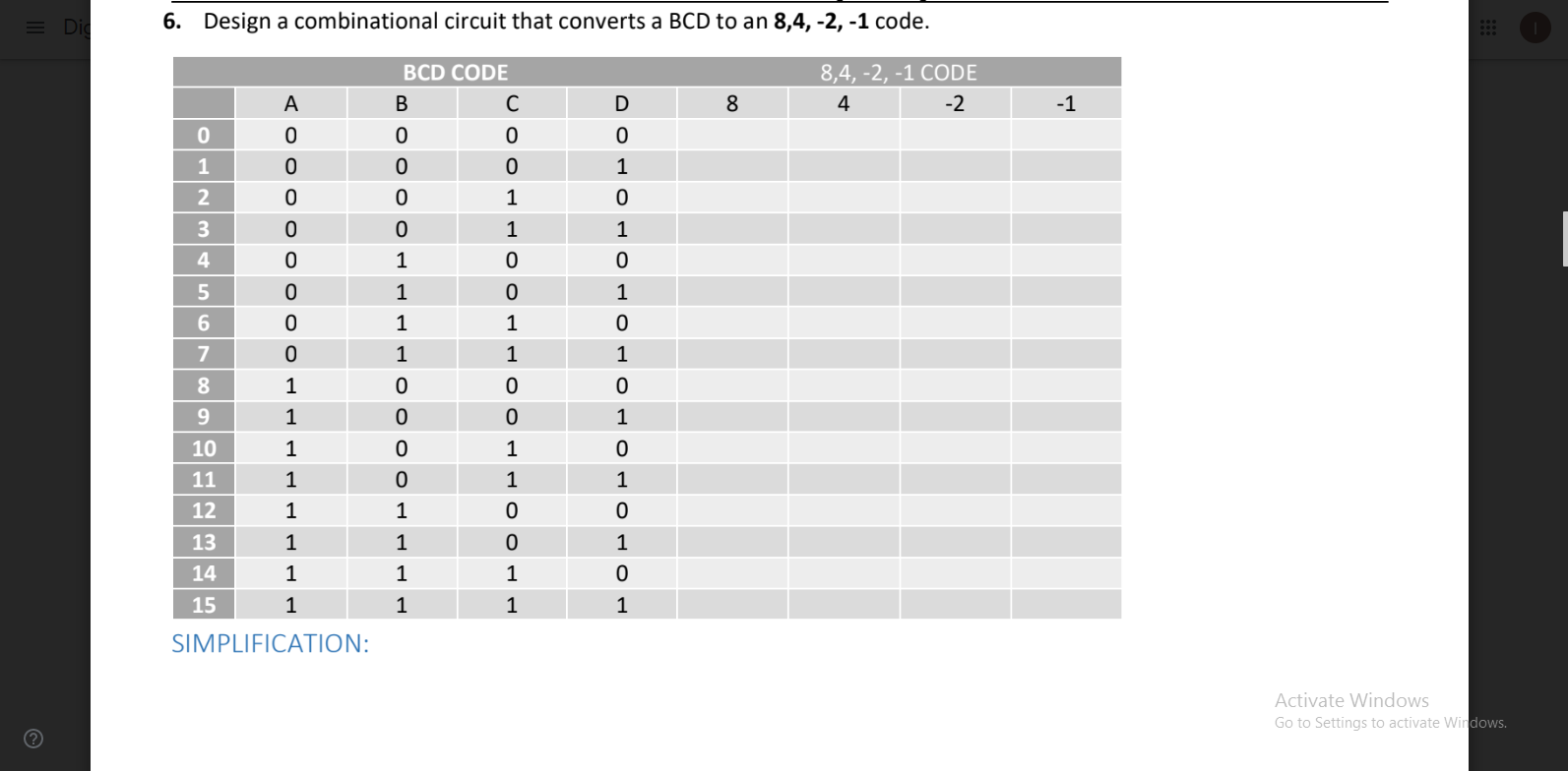 Solved = Di 6. Design a combinational circuit that converts | Chegg.com