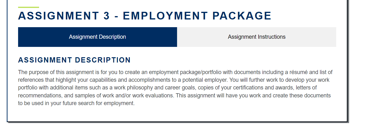 employment package assignment