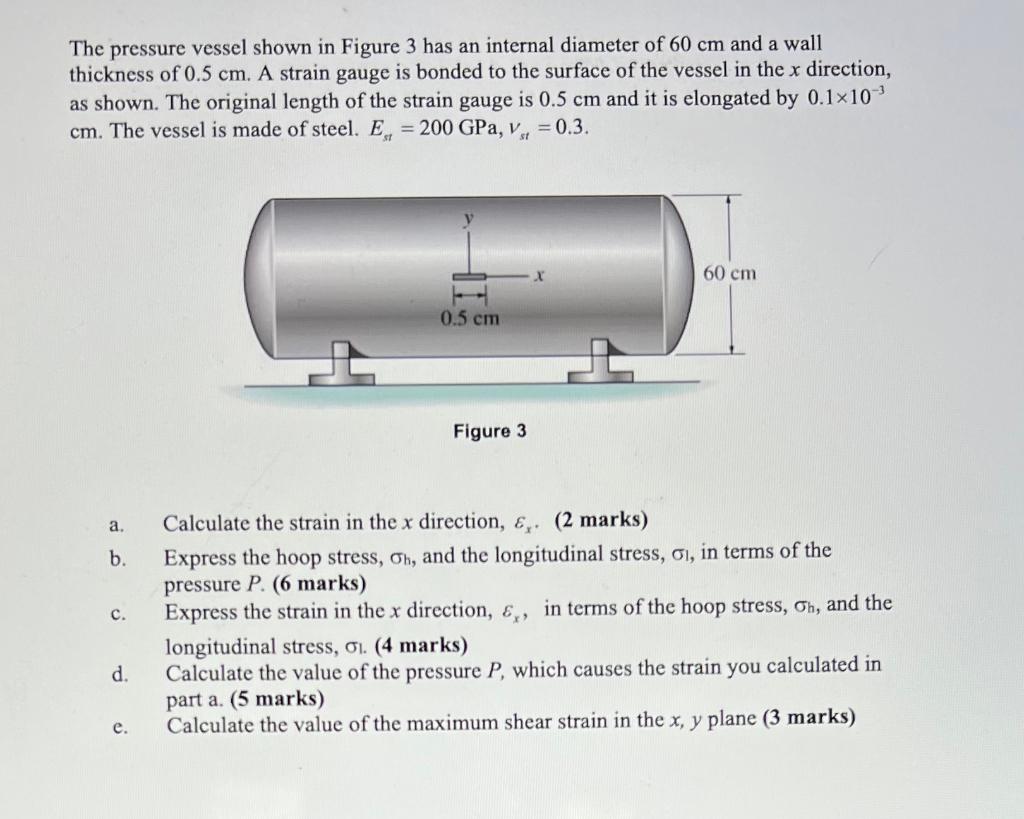 Solved The pressure vessel shown in Figure 3 has an internal | Chegg.com