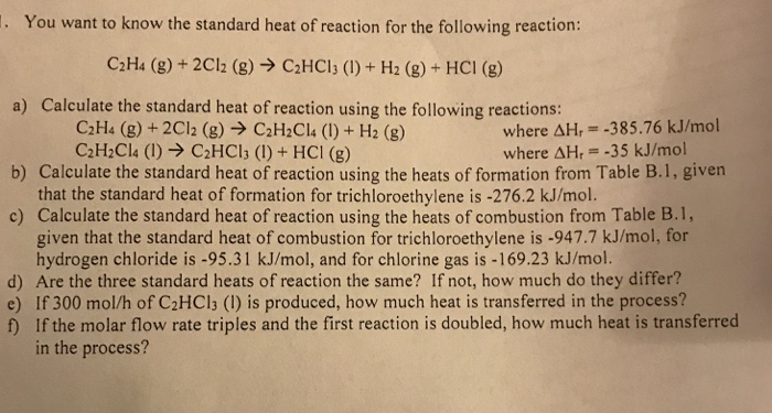 Solved You want to know the standard heat of reaction for Chegg