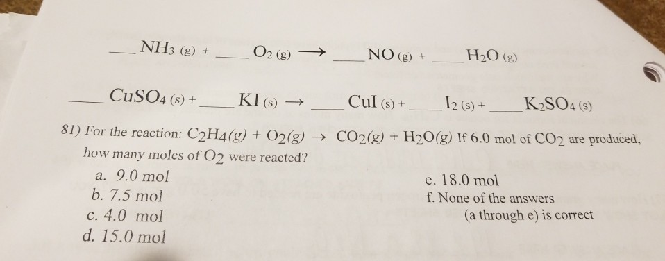 Solved NH3 g 2 g NO g H20 g CuSO4 s Cul s 12 Chegg