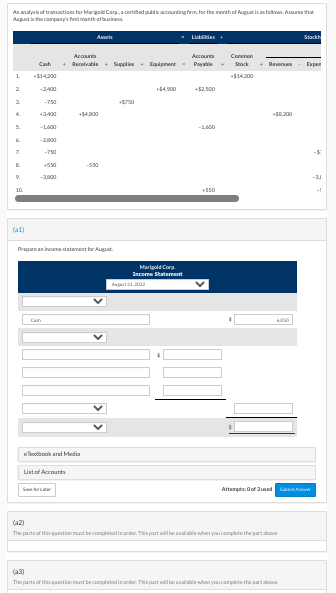 Solved Analysis of transactions for Marigold Corp, a | Chegg.com