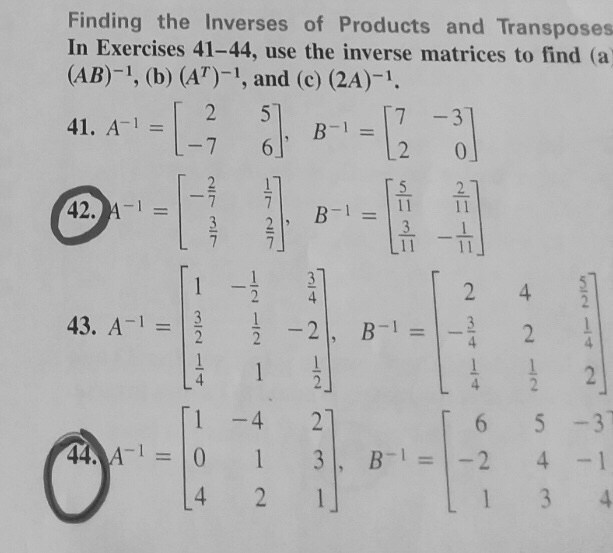 Solved 42 & 44 Use The Inverse Matrices To Find (a) AB^-1 | Chegg.com