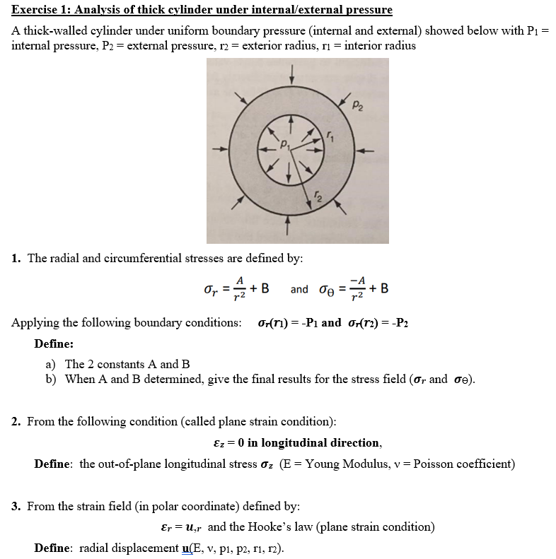 Solved Exercise 1: Analysis Of Thick Cylinder Under | Chegg.com