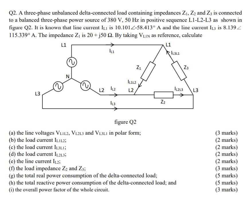 Solved Q A Three Phase Unbalanced Delta Connected Load Chegg Com