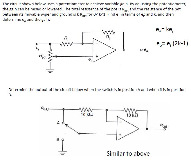 Solved The circuit shown below uses a potentiometer to | Chegg.com