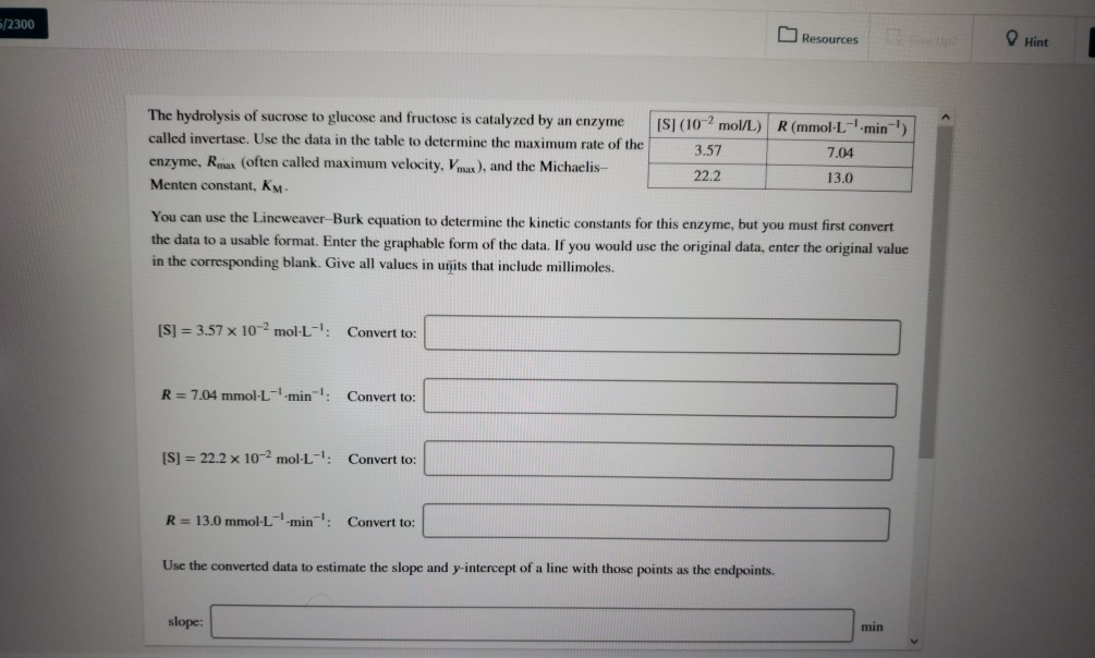 12300 Hint ... To Hydrolysis Resources Sucrose Of The Solved: