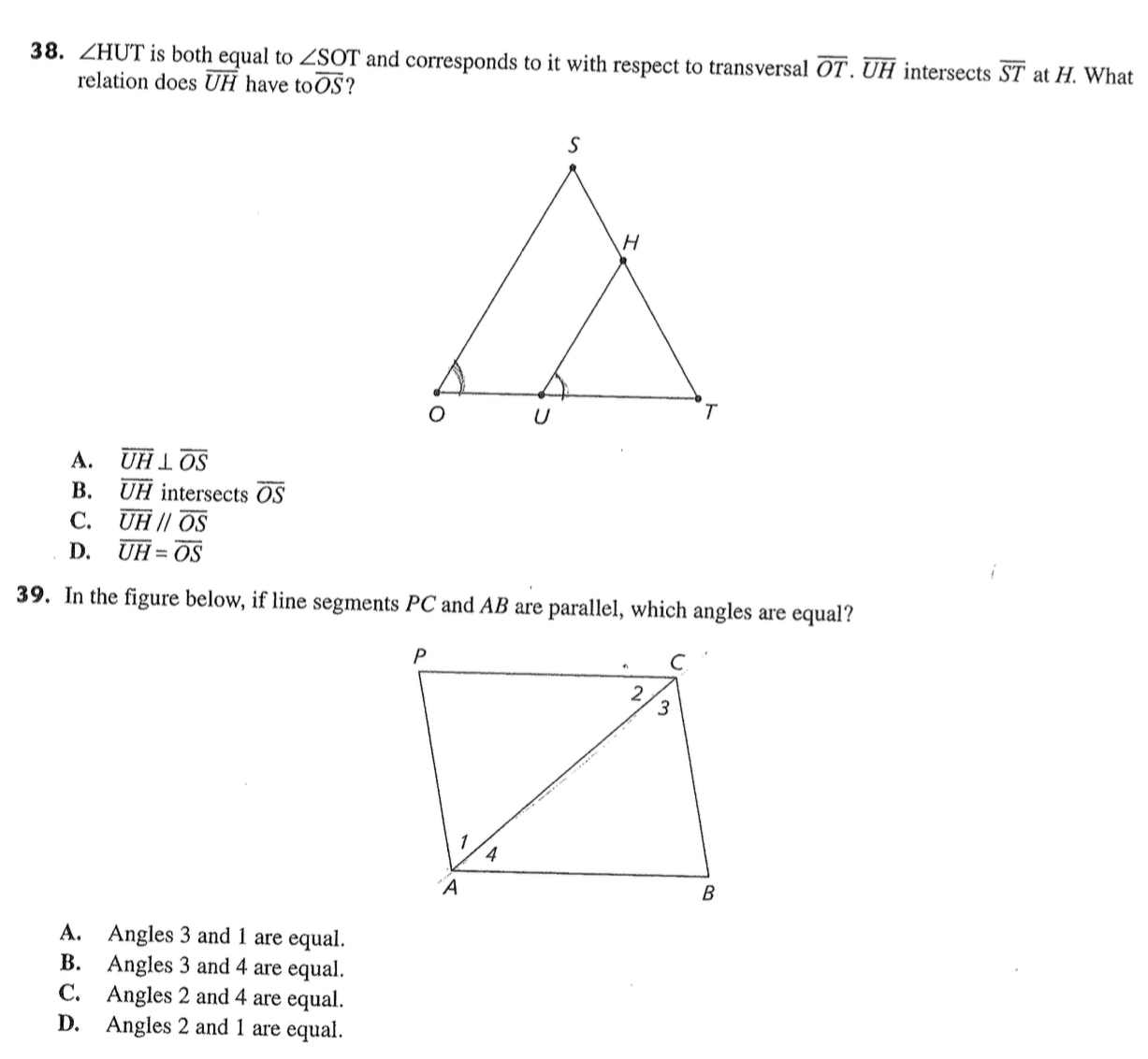 Solved 38. \\( \\angle \\mathrm{HUT} \\) is both equal to | Chegg.com