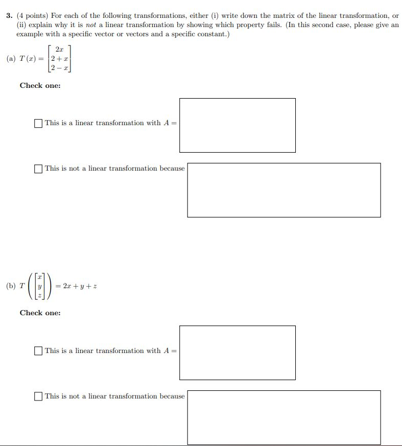 Solved 3. (4 points) For each of the following | Chegg.com