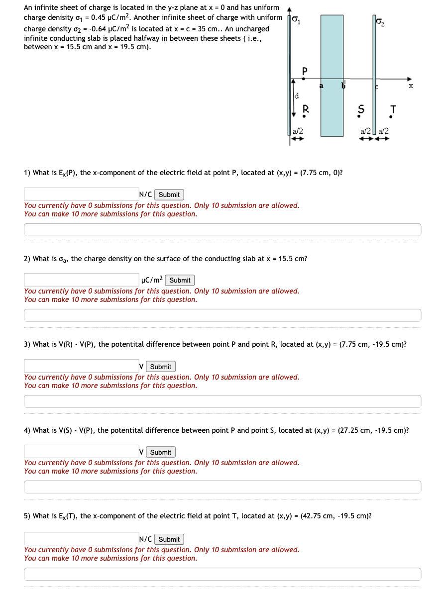 Solved An Infinite Sheet Of Charge Is Located In The Y Z Chegg Com