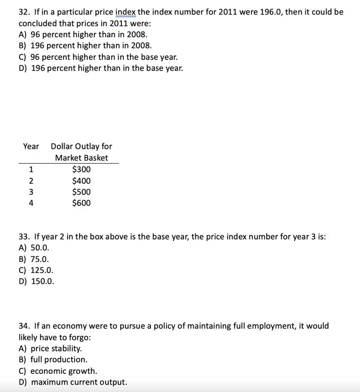 Solved 29. The price index that measures changes in the | Chegg.com