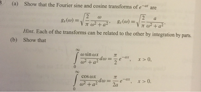 Solved Show that the Fourier sine and cosine transforms of | Chegg.com