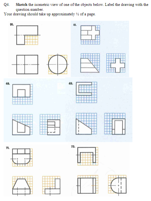 Solved Q3. Sketch and Dimension the orthographic projection | Chegg.com