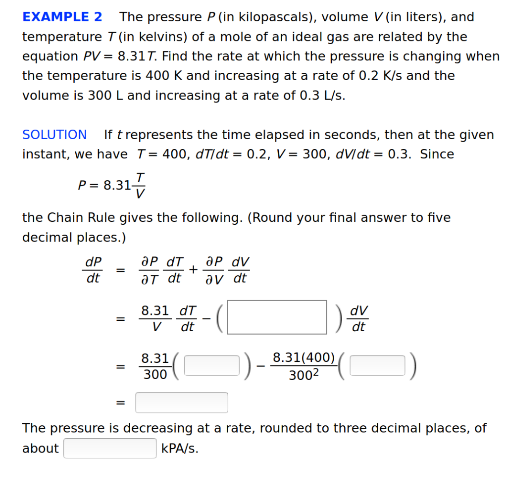 Solved Example 2 The Pressure P In Kilopascals Volume Chegg Com