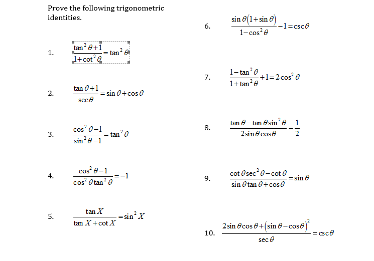 Solved Prove The Following Trigonometric Identities 6 S Chegg Com