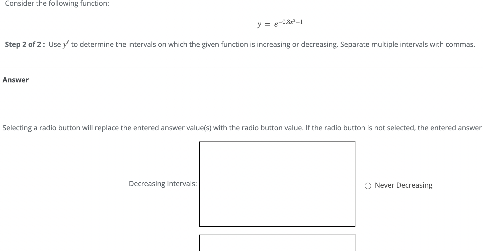 Solved Consider the following function: Step 2 of 2: Use y' | Chegg.com