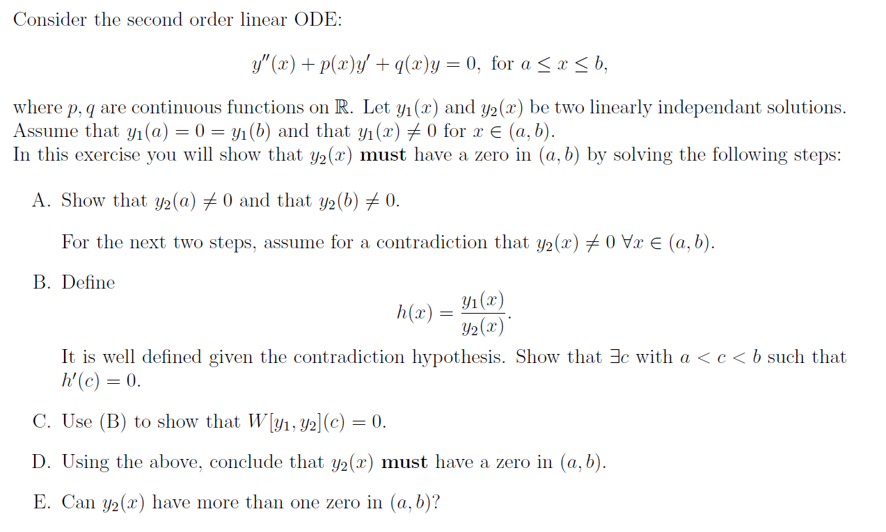 Solved Consider The Second Order Linear ODE: Y"(x) + P(x)y' | Chegg.com