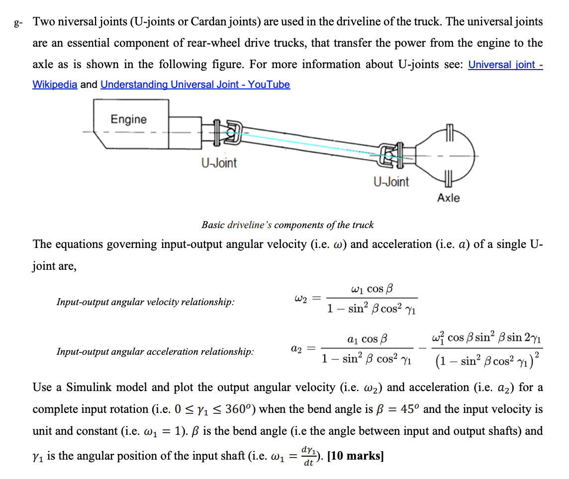 g Two niversal joints (Ujoints or Cardan joints)