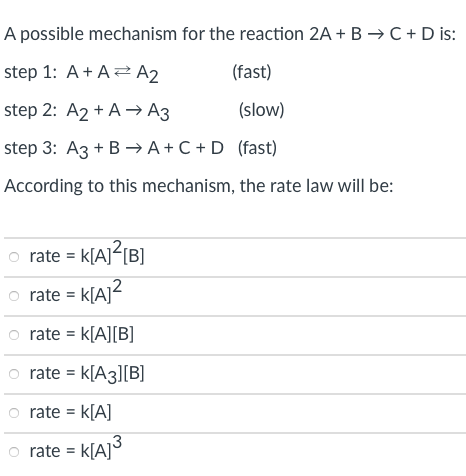 Solved A Possible Mechanism For The Reaction 2A + B → C + D | Chegg.com