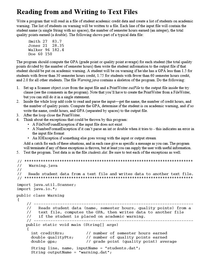 Solved Reading from and Writing to Text Files Write a | Chegg.com
