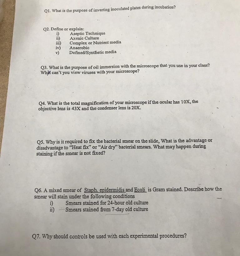 Solved Q1. What is the purpose of inverting inoculated