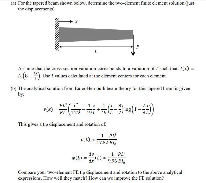 (a) For the tapered beam shown below, determine the | Chegg.com