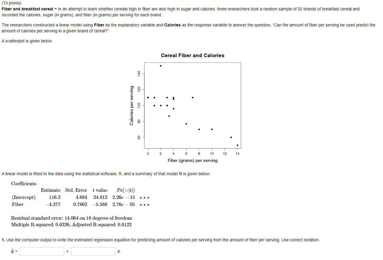 Solved 13 Points Fiber And Breakfast Cereal In An Chegg Com