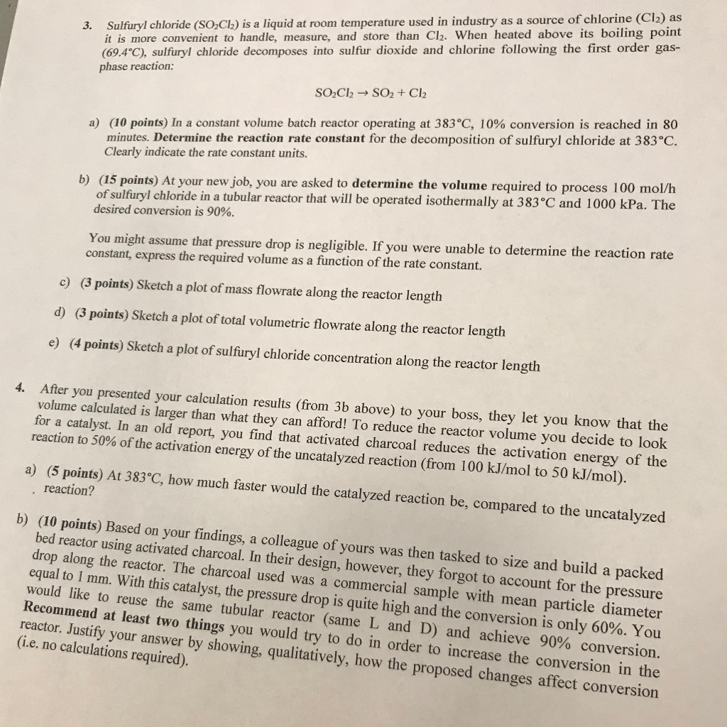 Solved Sulfuryl chloride (SOCh) is a liquid at room