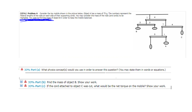 Solved (25%) Problem 4: Consider the toy mobile shown in the | Chegg.com