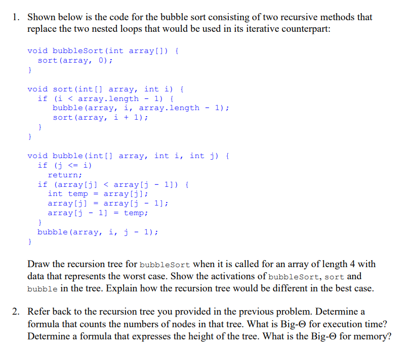 Solved Shown Below Is The Code For The Bubble Sort | Chegg.com