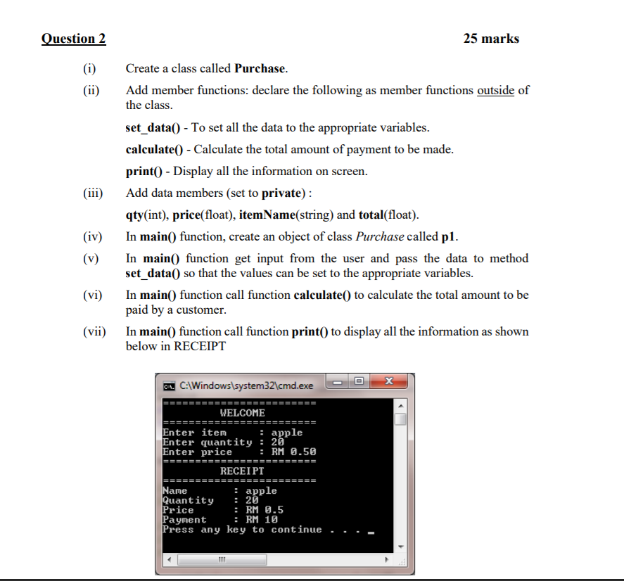 Solved Question 2 25 marks (i) (iii) Create a class called | Chegg.com