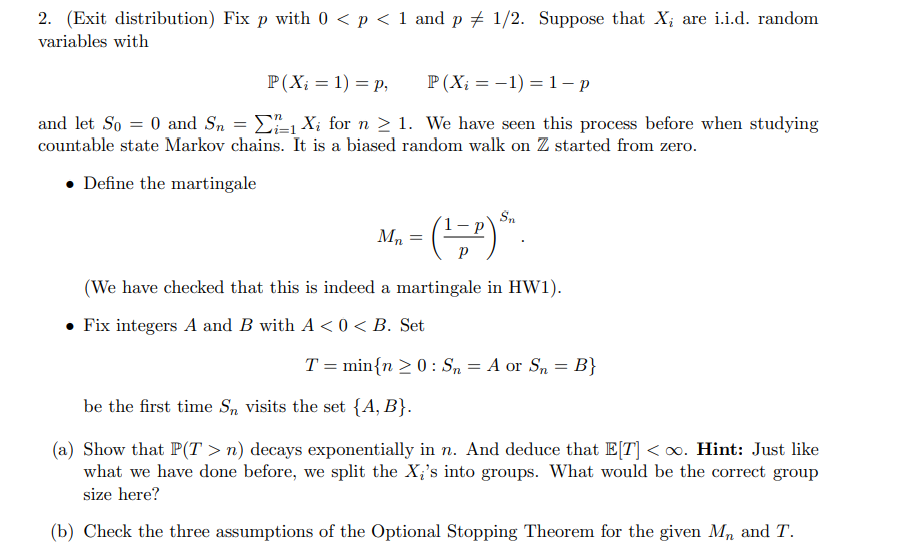 Solved 2. (Exit distribution) Fix p with 0n) decays | Chegg.com