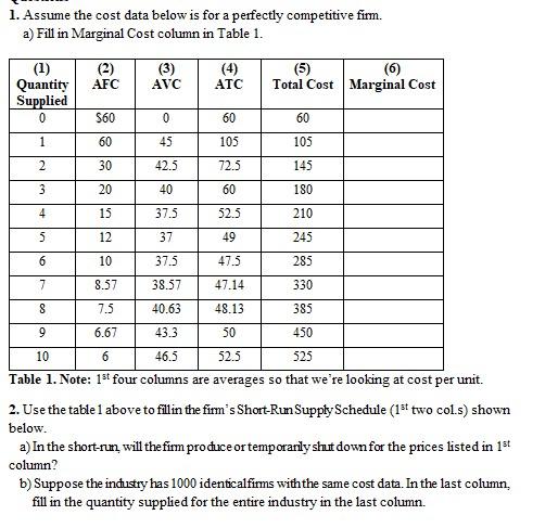 Solved 2. Use the table 1 above to fillin the firm's | Chegg.com