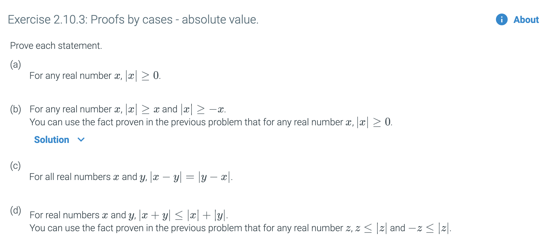 Solved Exercise 2.10.3: Proofs By Cases - Absolute Value. | Chegg.com