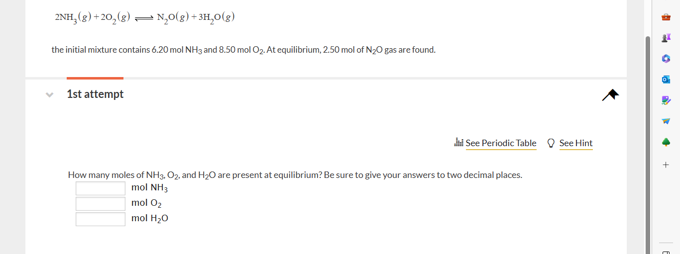 Solved the initial mixture contains 6.20 mol NH3 and 8.50 | Chegg.com