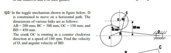 Solved Q2/ In the toggle mechanism shown in figure below, D | Chegg.com
