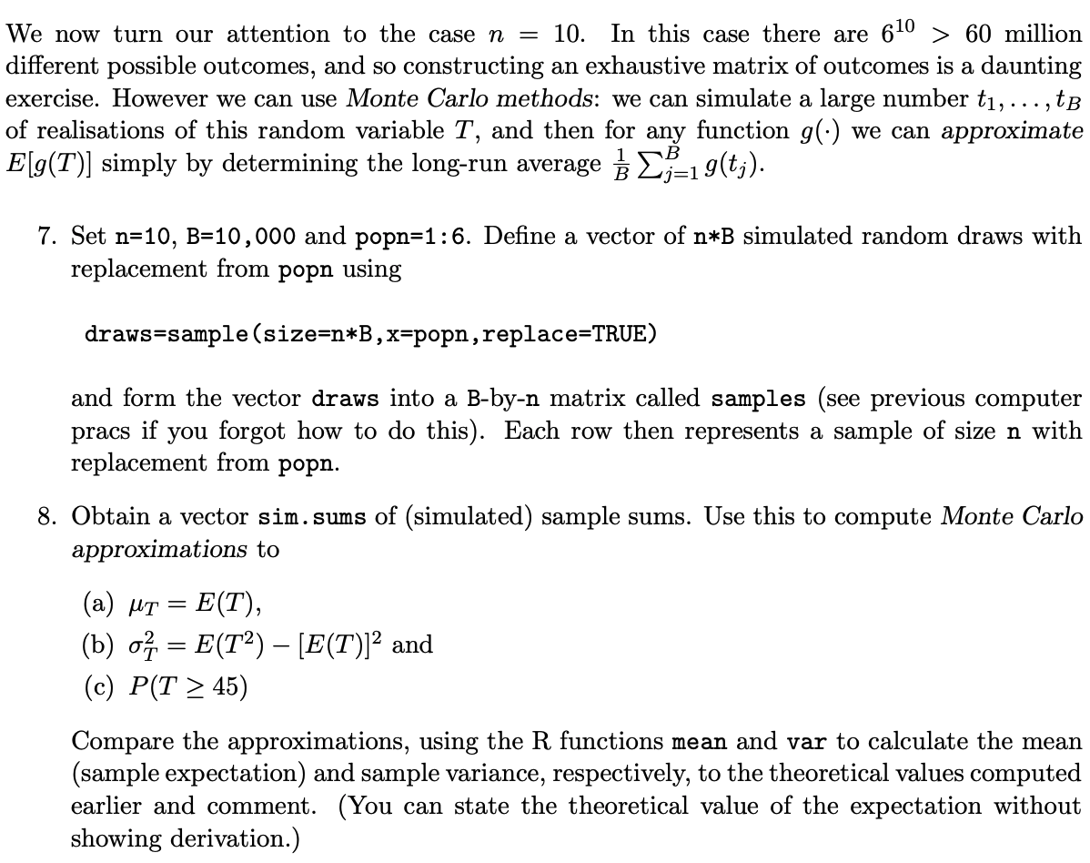 Solved Please Use R Set N 10 B 10 000 And Popn 1 6 De Chegg Com