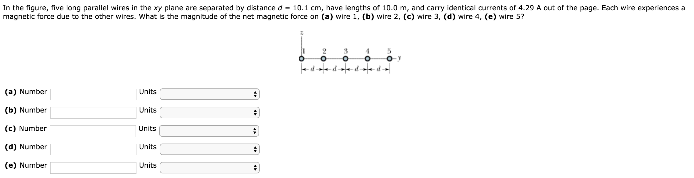 Solved In the figure, five long parallel wires in the xy